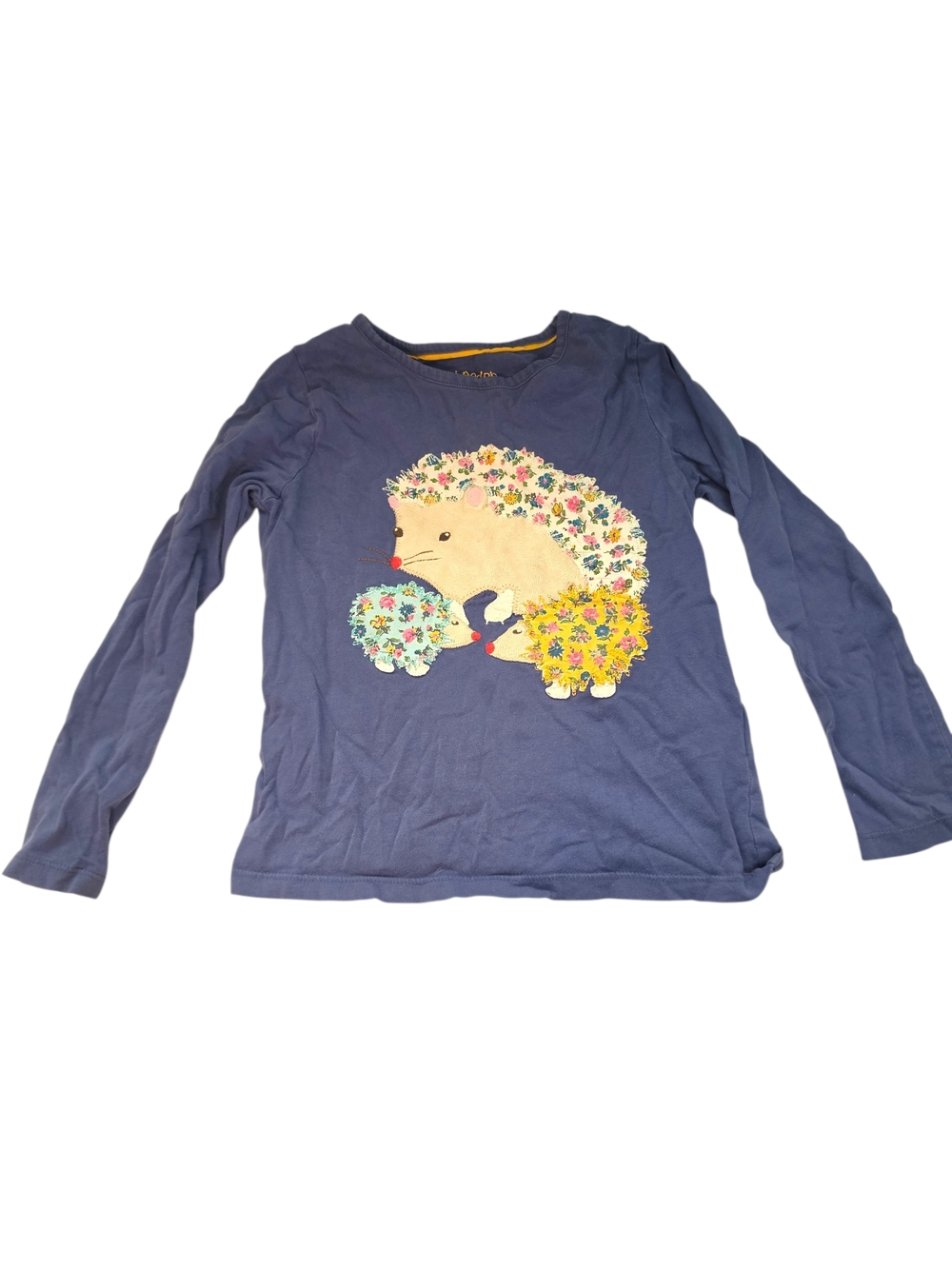 Mini Boden Girls Long-Sleeve Blue Hedgehog Graphic T-Shirt Size 5-6